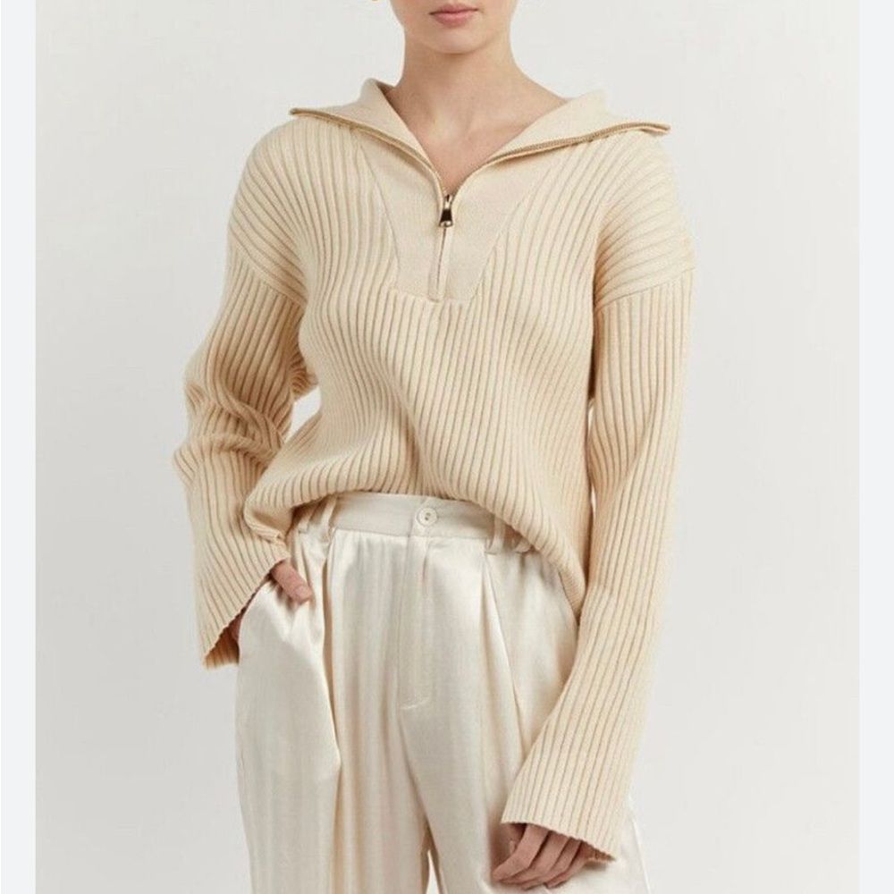 Dissh Cream Quarter Zip Turtleneck Sweater Size Small